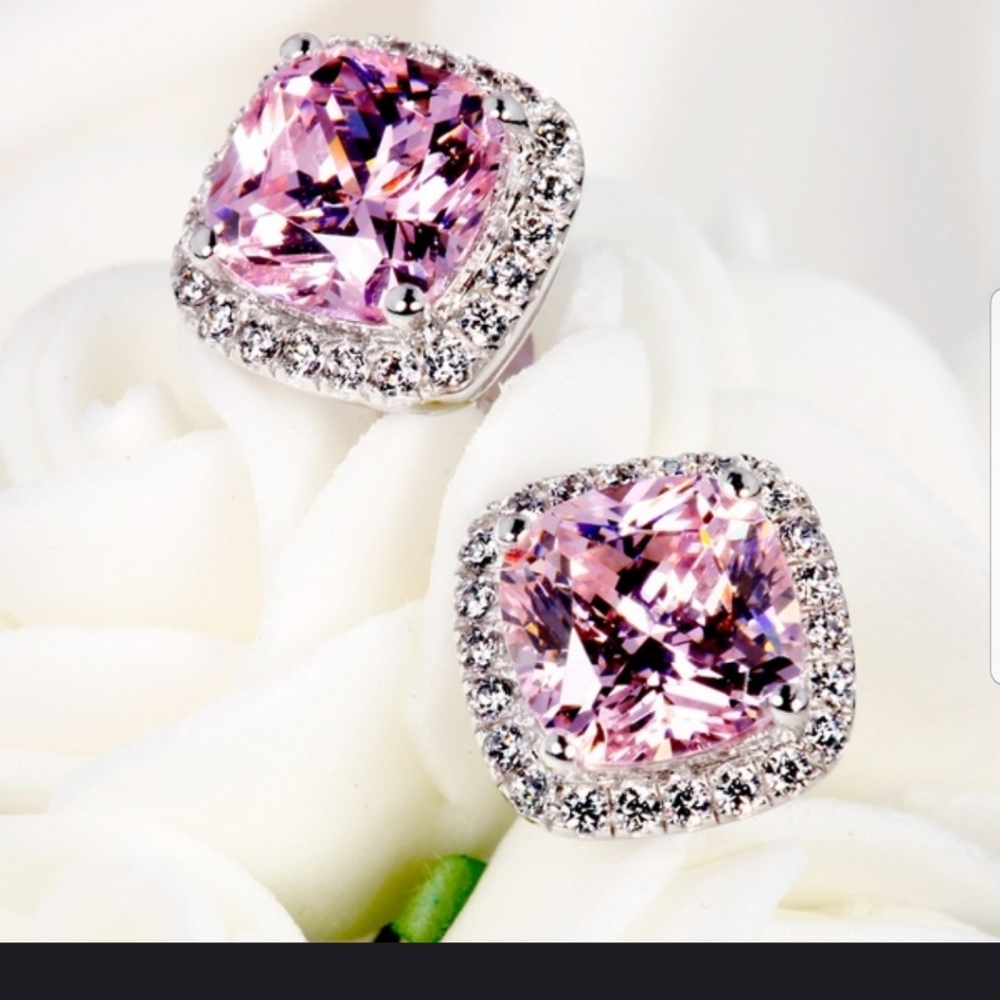Gorgeous Pink Halo Cut CZ stud earrings